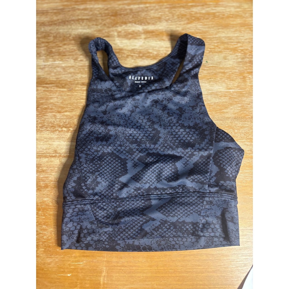 ALL FENIX Snake Print Racerback Sports Bra Top Black Grey Athletic Workout Sz S